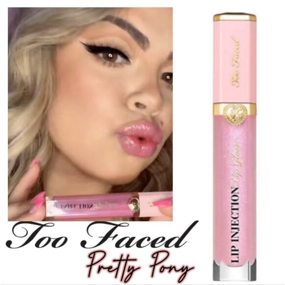 Too Faced Lip Injection Plumping Lip Gloss in Pretty Pony (Pink Glitter) - Picture 1 of 14